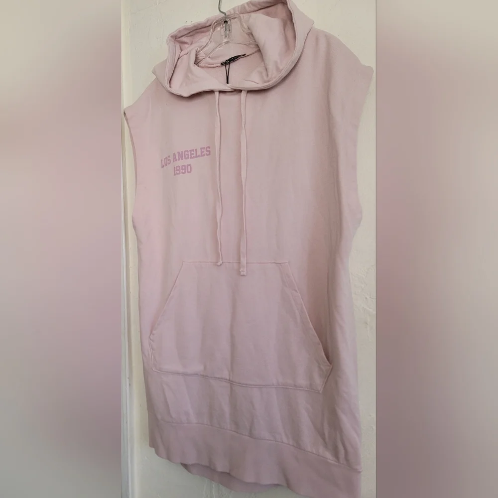 New Zara Pink Washed Plush Sweatshirt Dress Y2K Hoodie 1990 Los Angeles Small - Picture 8 of 15